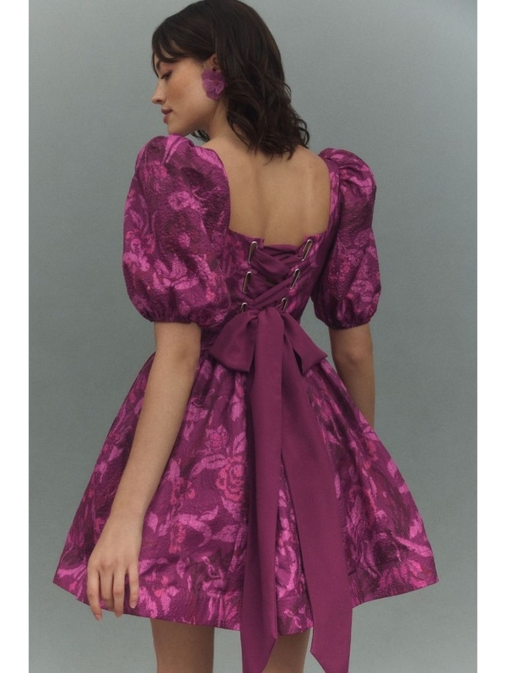 BHLDN ANTHROPOLOGIE CHLOE PUFF SLEEVE JACQUARD MINI DRESS